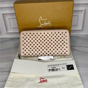Christian Louboutin Panettone Wallet Ballerina Pink | Silver Spikes | Full Set